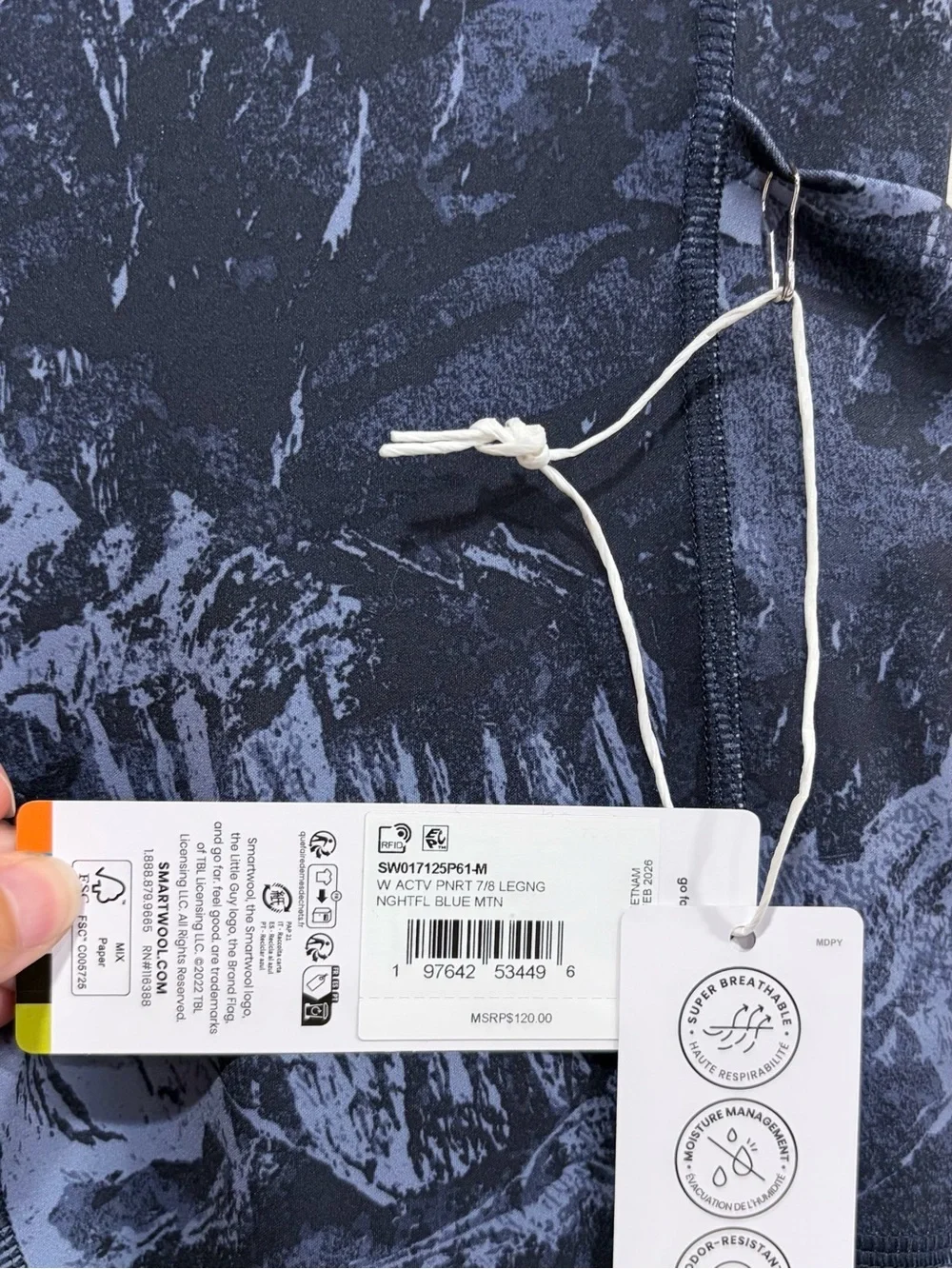SmartWool Women's Medium Active Printed 7/8 Leggings Blue Black NWT Pockets Slim